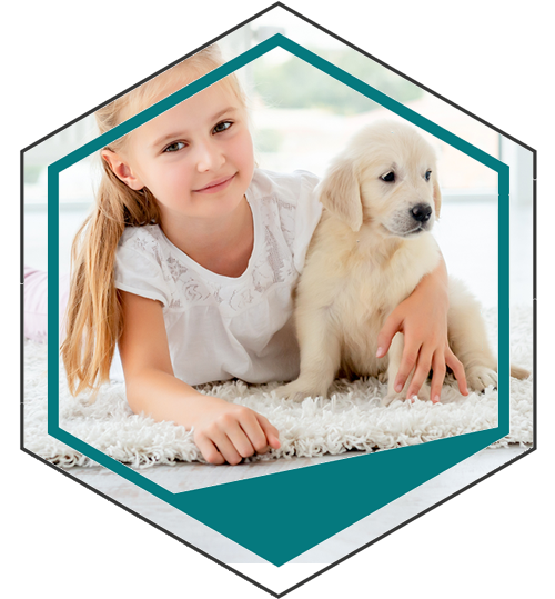 baby girl with pet on carpet